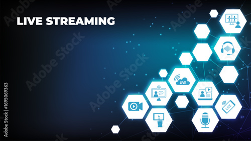 Vector live streaming icons. Set is editable stroke. Stream broadcast online meeting zoom.