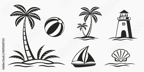 Tropical Beach and Nautical Icons Collection.
