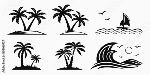 Tropical Island Palm Trees and Ocean Scenes