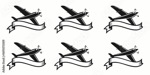 Vintage Airplane With Ribbon Emblem Design