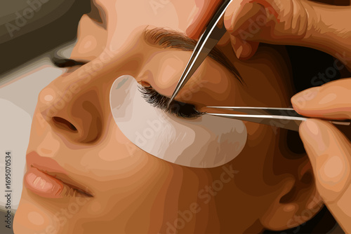 Eyelash Extension Procedure – Beauty Salon Illustration