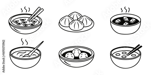 Asian Food Icons: Dumplings, Soup, and Noodles
