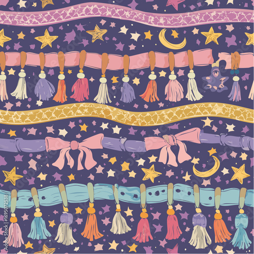 Boho ribbon and tassel tapestry