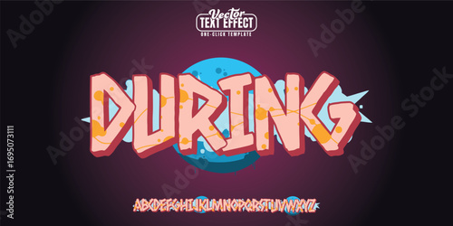 During, Colorful graffiti editable text style effect. Vector text effect with paint wall concept.	