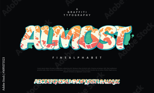 Almost, Colorful graffiti editable text style effect. Vector text effect with paint wall concept.	
