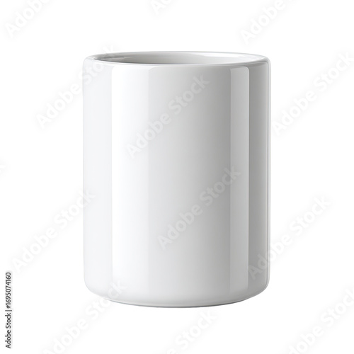 White cylindrical ceramic container.  Glossy finish.  Empty
