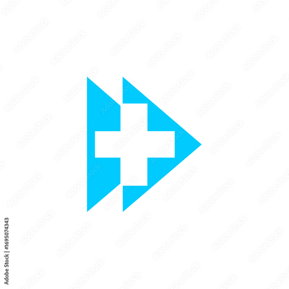 Obraz premium Modern abstract blue geometric shape with white plus symbol for health and technology