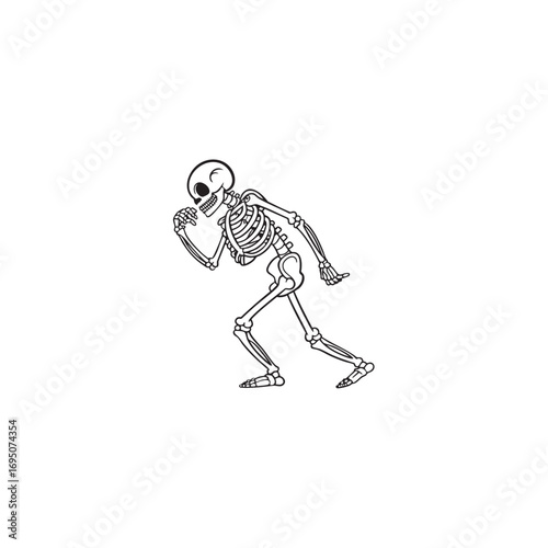 Spooky line art skeleton icon with detailed bones and a haunting outline for halloween or medical themes