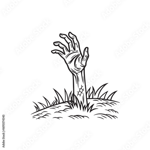 Creepy outline of a zombie hand emerging from the ground in a spooky halloween themed design