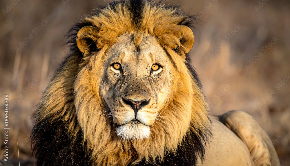 Fototapeta premium Majestic lion in the African savanna