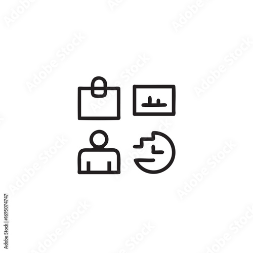 Modern minimalist flat business icons featuring clean line styles for professional design projects