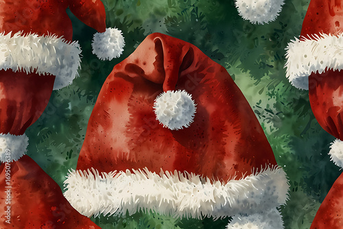 red santa claus hat on green background