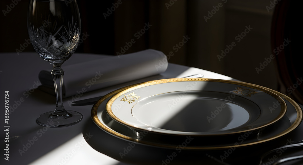Fototapeta premium Elegant Table Setting Illuminated By Light, Offering A Sophisticated Dining Experience