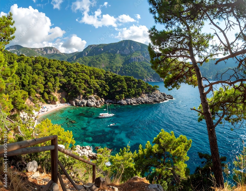 Obraz premium Picturesque Mediterranean cove with lush greenery