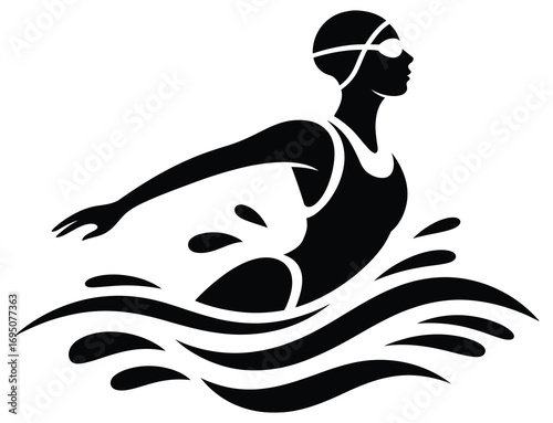 Female swimming sport logo with racing swimmer vector illustration for water sports