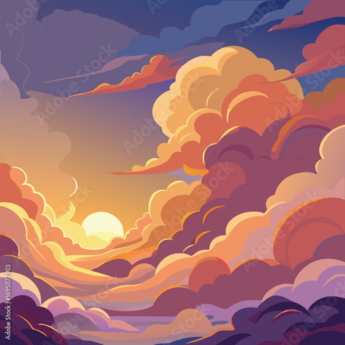 Dramatic Sunset Sky with Fiery Clouds Keywords: sunset, sky, clouds, dramatic, colorful, orange