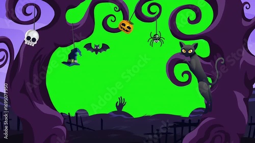 Eerie Halloween Scene with Green Screen for Spooky Holiday Creations