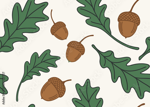 Oak leaves and acorns in simple illustration design  