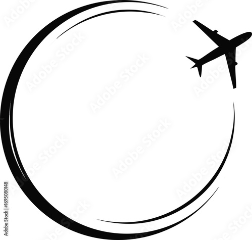 Plane black icon. airplane path. airline circle route. vector illustration