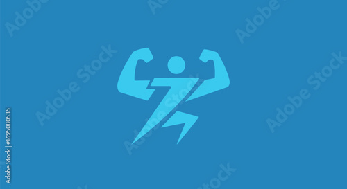 Stylized human figure with strong biceps symbolizing strength and fitness.