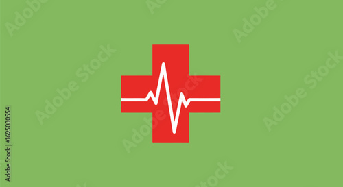 Red Cross Heartbeat Medical Symbol.