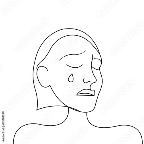 Crying Woman Line Art Vector Illustration for Depression and Sadness