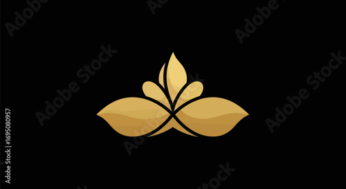 Elegant golden abstract floral emblem with symmetrical design.