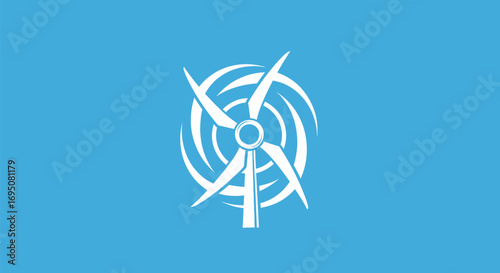 Dynamic white wind turbine symbol representing sustainable power.