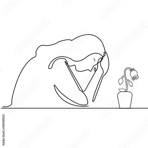 Crying Person Line Art Vector Illustration for Sadness and Emotion