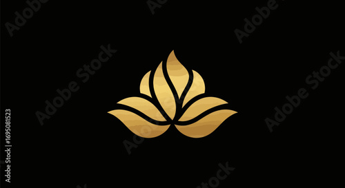 Golden Lotus Flower Logo Design on Black Background.