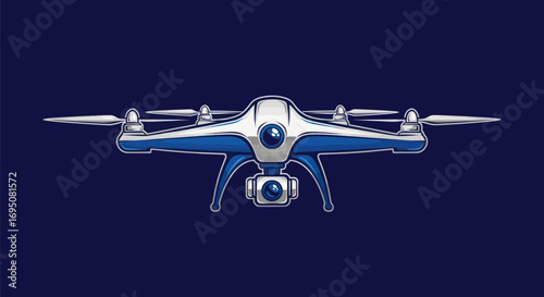 Blue and White Drone with Camera for Aerial Photography.