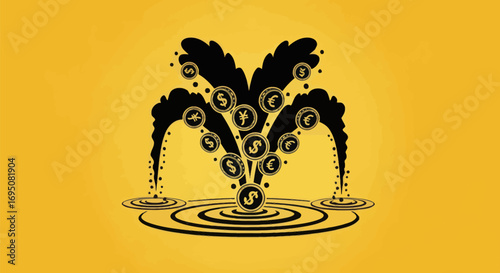 Financial fountain illustration representing wealth investment and financial success.