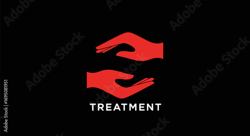 Red hands symbolizing treatment and care.