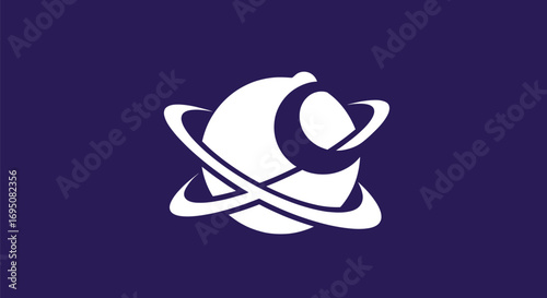 Abstract emblem of a crescent moon with orbital rings representing technological advancement.