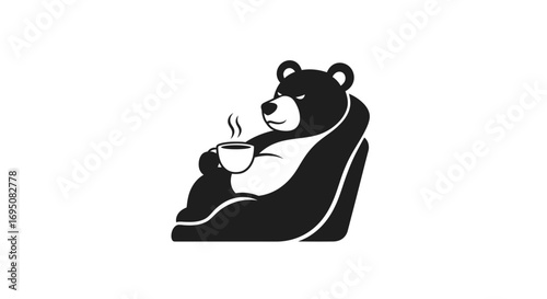 Relaxed Bear Enjoying Coffee in a Chair.