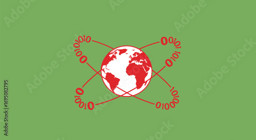 Global digital network with binary code and world globe concept.