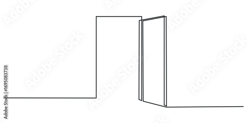  Open door continuous one line drawing vector illustration.