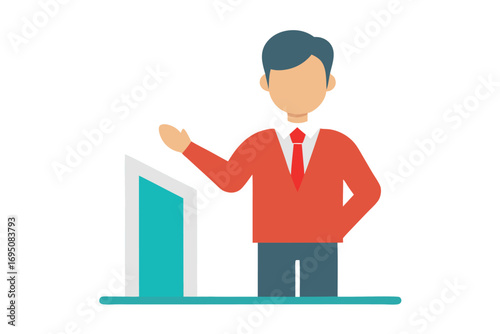 Presentation illustration showcasing business communication with an anonymous person giving speech