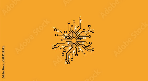 Abstract digital circuit pattern resembling a technological snowflake.
