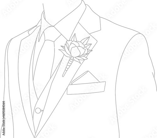 Elegant groom illustration featuring a sophisticated suit with a delicate floral boutonniere