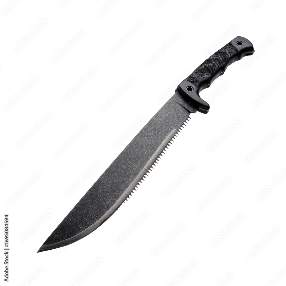 Fototapeta premium Black machete studio shot, dark background, survival tool