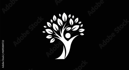 Stylized human figure growing like a tree symbolizing life and nature.