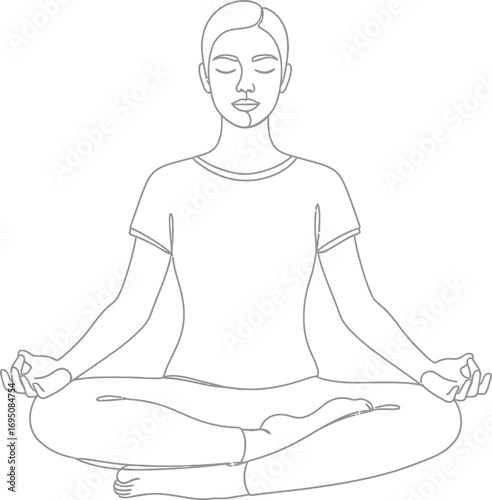 Serene embodiment of wellness: Minimalist line drawing depicting the mindful practice of yoga and