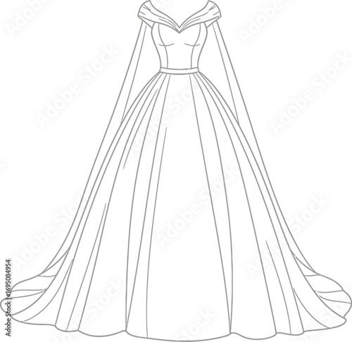 Elegant off-the-shoulder ball gown illustration capturing timeless grace and sophistication a