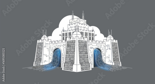 Detailed Architectural Drawing of a Majestic Building.