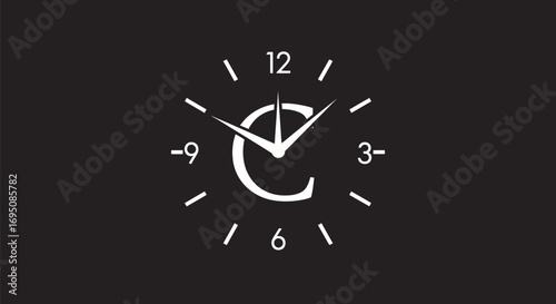 Simple White Analog Clock with Central Stylized C.