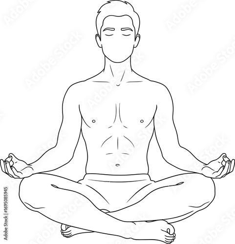Minimalist vector illustration of a man meditating in lotus position promotes mindfulness and