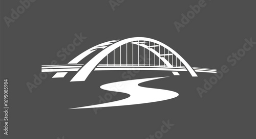 Architectural bridge illustration over river showcasing transportation infrastructure.
