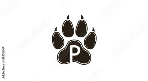 Paw print logo with letter P ideal for pet care animal services and veterinary clinics.