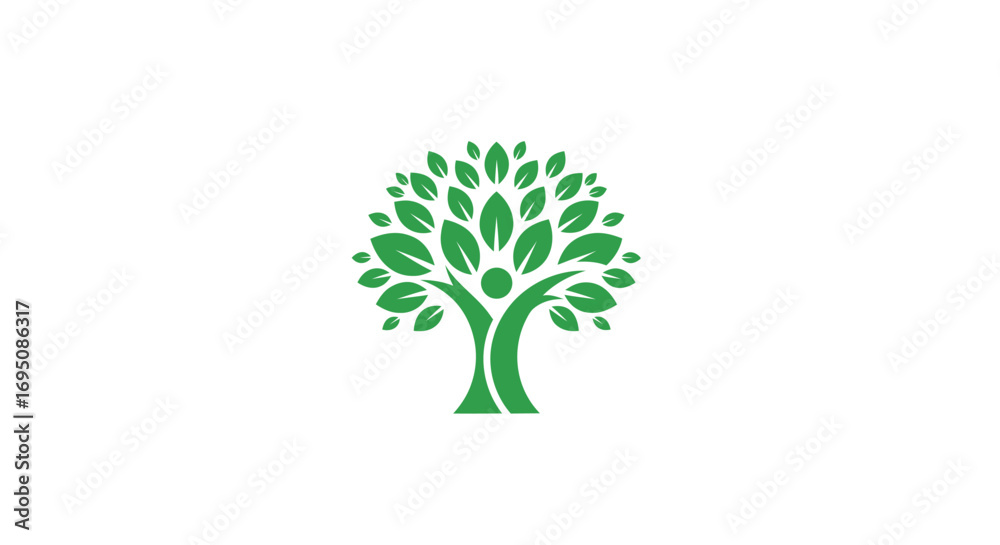 Obraz premium Green Tree Logo: Human Shaped Trunk Nature and Life Symbol.